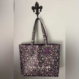 ** SOLD ** COACH Purple Floral Highline Leatherware Tote Posey Cluster Flowers
